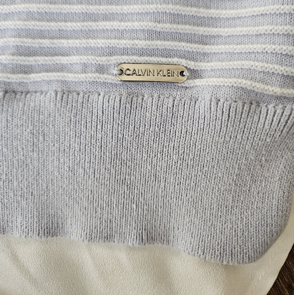CALVIN KLEIN Layered Look Striped V-Neck Long Sleeve Sweater - Picture 6 of 10